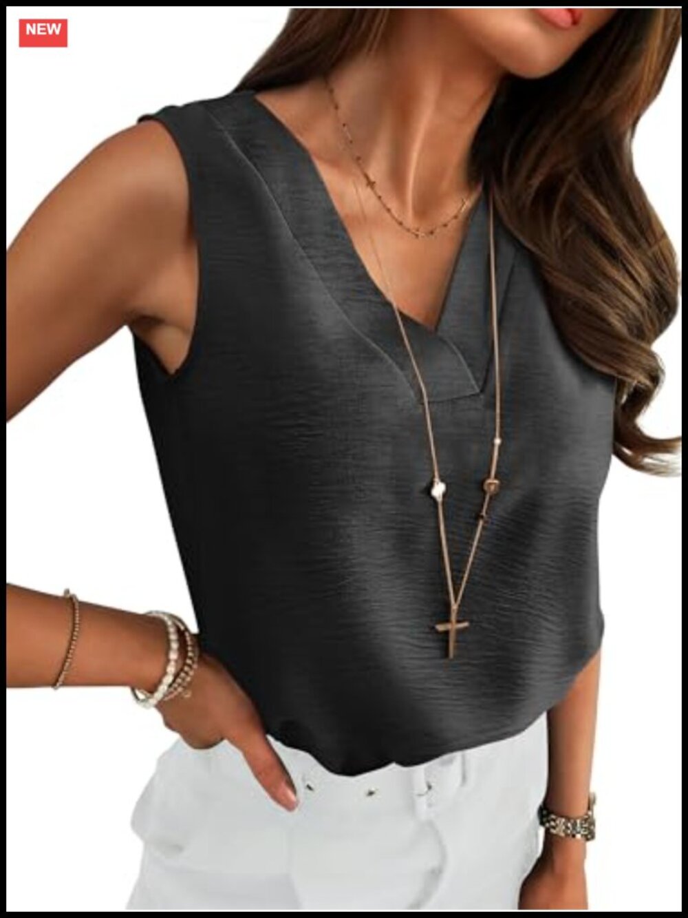 Women's Sleeveless V-Neck Tank Top Business Casual Blouse
